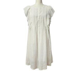 Max Studio New Embroidery Lace Boho Ruffle Sleeve Lined Cotton White Dress M
